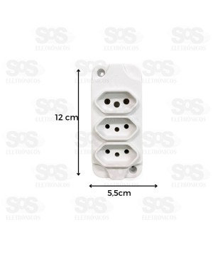 Barrra de Tomada Tripla 2P+T 10A /250V Gelo