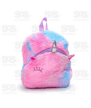 Mini Mochila Escolar Pelúcia Unicórnio Polibrinq SCB124