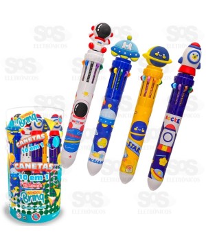 Caneta Com 10 Cores Astronauta Polibrinq SCB160