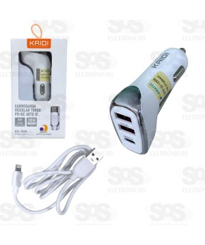 Carregador Veicular Com Cabo Iphone 38W Kaidi KD-304A