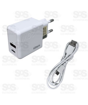 Carregador USB + PD 20W Com Cabo Type C Kaidi KD-670C