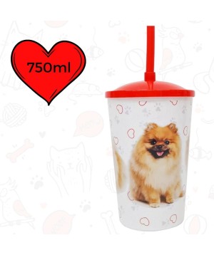 Copo Plástico Com Canudo 750ML Dog Lulu 0172A