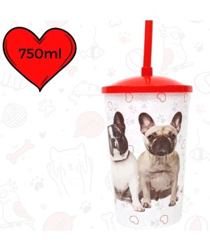Copo Plástico Com Canudo 750ML Dog Buldog 0174A