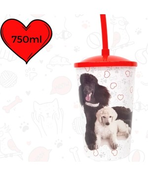 Copo Plástico Com Canudo 750ML Dog Poodle 0167A
