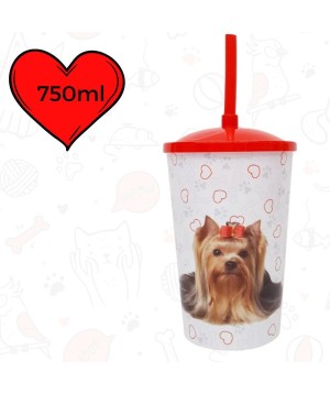 Copo Plástico Com Canudo 750ML Dog York Shire 0171A