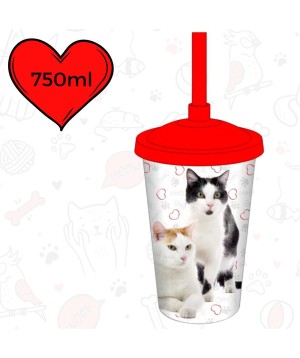 Copo Plástico Com Canudo 750ML Cat  Frajola 0180B