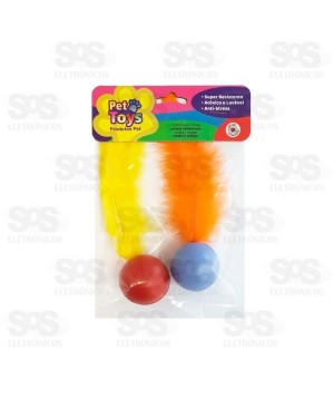 Bolinha Fechada Com Gizo e Pena para Gatos com 2 Unidades Pet Toy 1947