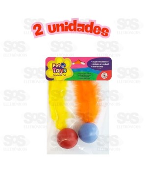 Bolinha Fechada Com Gizo e Pena para Gatos com 2 Unidades Pet Toy 1947
