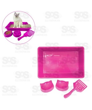 kit Bandeja Com Pá e 2 Comedouro Rosa Pet Toys 1951
