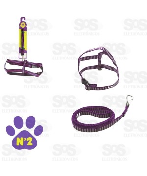 Coleira Peitoral Com Guia Nylon Listrada N°2 3097