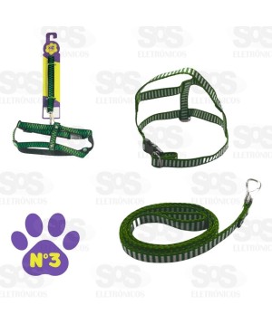 Coleira Peitoral Com Guia Nylon Listrada N°3 3099