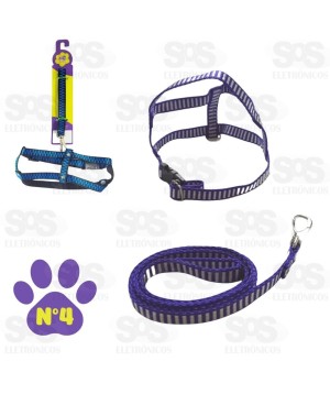 Coleira Peitoral Com Guia Nylon Listrada N°4 4000