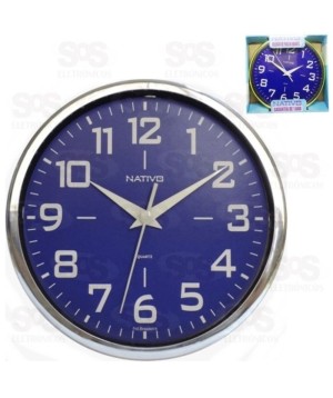 Relógio De Parede Redondo Metalizado Cromo E Branco Nativo 80403-5