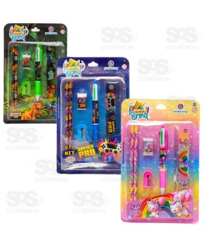 Kit Escolar Com Caneta 4 Cores  Polibrinq SCB51