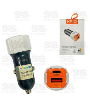 Fonte Carregador Veicular USB+PD 20W Kaidi KD-531