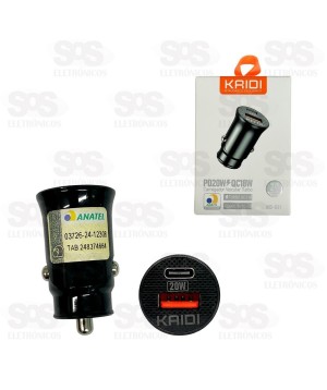 Fonte Carregador Veicular USB+PD 20W Kaidi KD-521