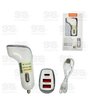 Carregador Veicular Com Cabo USB+PD 38W Kaidi KD-304C