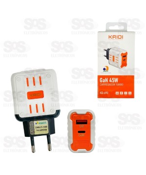 Fonte Carregador Turbo USB+PD 45W Kaidi KD-692