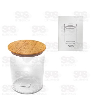 Pote Acrílico Redondo Com Tampa De Bambu 700ML TOP1058