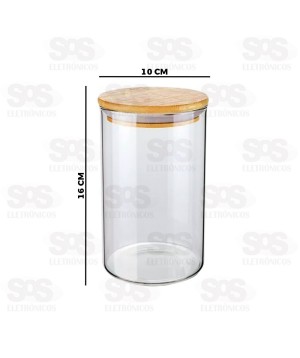 Pote Acrílico Redondo Com Tampa De Bambu 900ML TOP1059