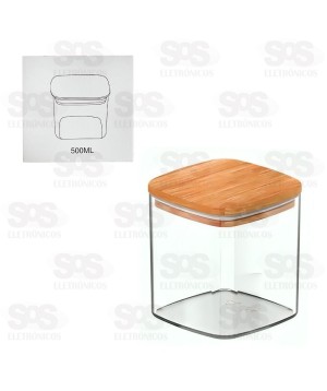 Pote Acrílico Quadrado Com Tampa De Bambu 500ML TOP1054