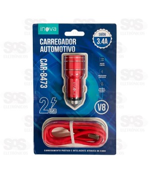Carregador Veicular 3.4A Com Cabo Micro USB V8 Inova CAR-8473