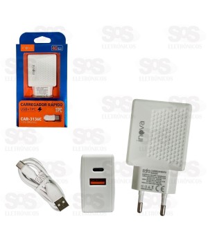 Carregador Rápido 40W Com Cabo Type C Inova CAR-3136C