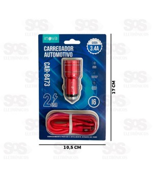 Carregador Veicular 2 USB 3.4A Cabo Iphone Inova CAR-8473