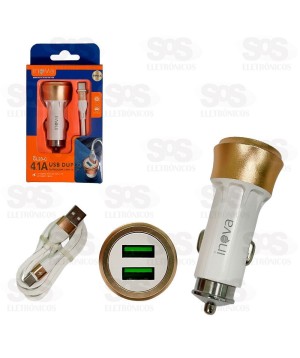 Carregador Veicular 2 USB 4.1A Cabo Type C Inova GL23-C