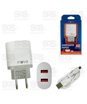 Carregador 2 USB 3.1A Com Cabo Micro USB V8 Inova CAR-3176S