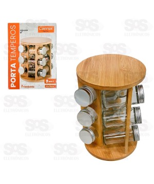 Porta Temperos Giratório 9 Frascos Bambu Caerus CRS-2309