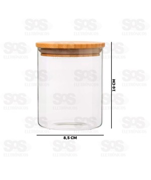 Pote De Vidro Redondo Com Tampa De Bambu 400ML CRS-2301