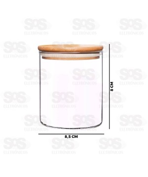 Pote De Vidro Redondo Com Tampa De Bambu 300ML CRS-2299