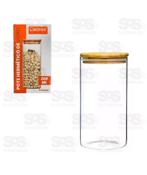 Pote De Vidro Redondo Com Tampa De Bambu 300ML CRS-2304