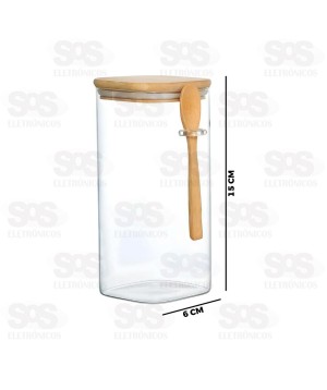 Pote De Vidro Com Tampa De Bambu e Colher 420ML CRS-2296