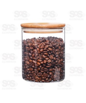 Pote De Vidro Redondo Com Tampa De Bambu 700ML CRS-2401