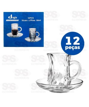 Conjunto Xícara De Vidro Com Pires 58ML 12 Peças DXP8