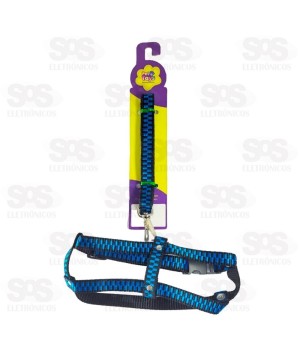 Coleira Peitoral Com Guia Nylon Listrada Cores Variadas N°5 4001