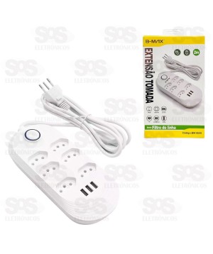 Extensão 6 Tomadas Com 3 USB B-Max BM-8698