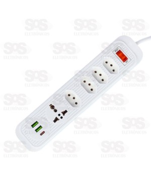 Extensão 4 Tomadas Com USB e Type C B-Max BM-8699A