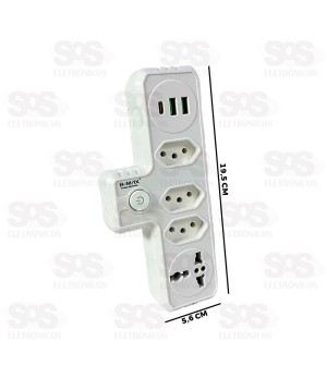 Adaptador 3 Tomadas Com USB e Type C B-Max BM-8704A