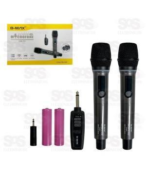 Kit 2 Microfones Sem Fio Dinâmicos Com Painel B-Max BM-248B