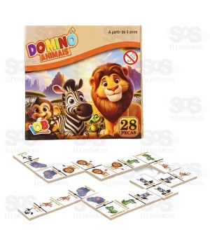 Dominó Animais 28 Peças de Madeira IOB 65