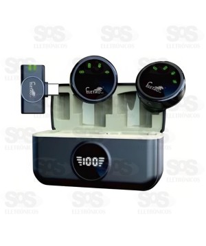 Microfone De Lapela Duplo Sem Fio Type C Eletromex EL-1837