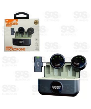 Microfone De Lapela Duplo Sem Fio Type C Eletromex EL-1837