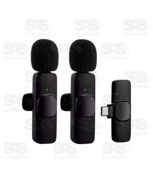 Microfone De Lapela Duplo Sem Fio Type C Eletromex EL-1821