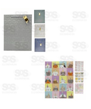 Sacola De Presente 18X23X10CM Cores e Estampas Variadas 5877 5883