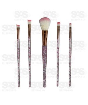 Kit 5 Pincéis Para Maquiagem Cabo Brilhante