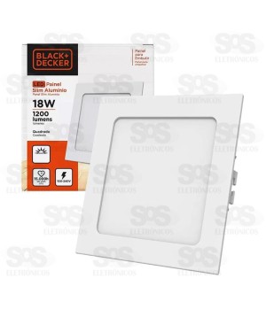 Painel Slim Aluminio Quadrado Embutir LED Branco Frio 18W 6500K Black+Decker 1200-01