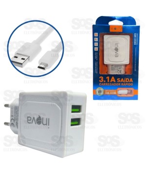 Carregador 2 USB 3.1A Com Cabo Micro USB V8 Inova CAR-3228S